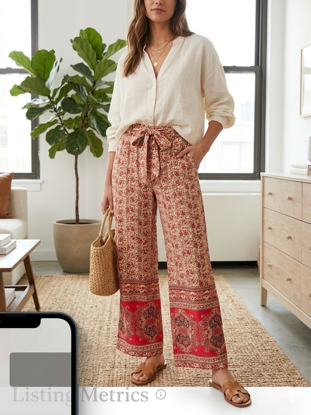 Angie Red and Cream Wide Leg Pants